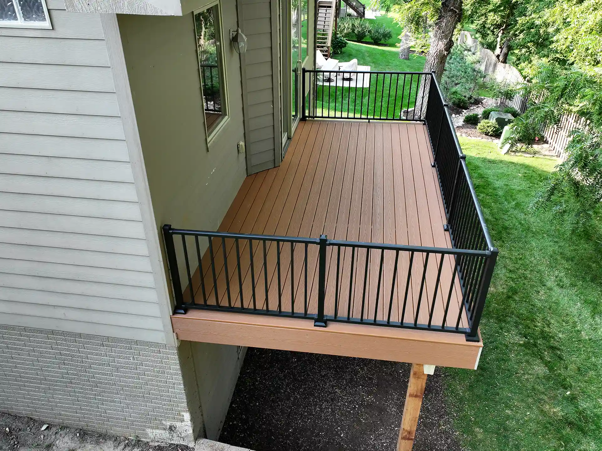 Photo of an elevated composite deck.