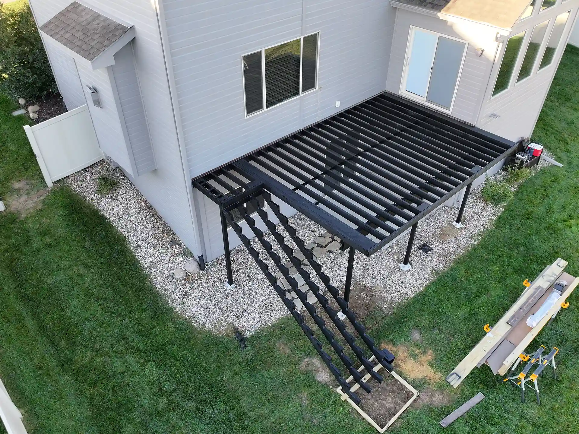 photo of a new deck being built with steel framing
